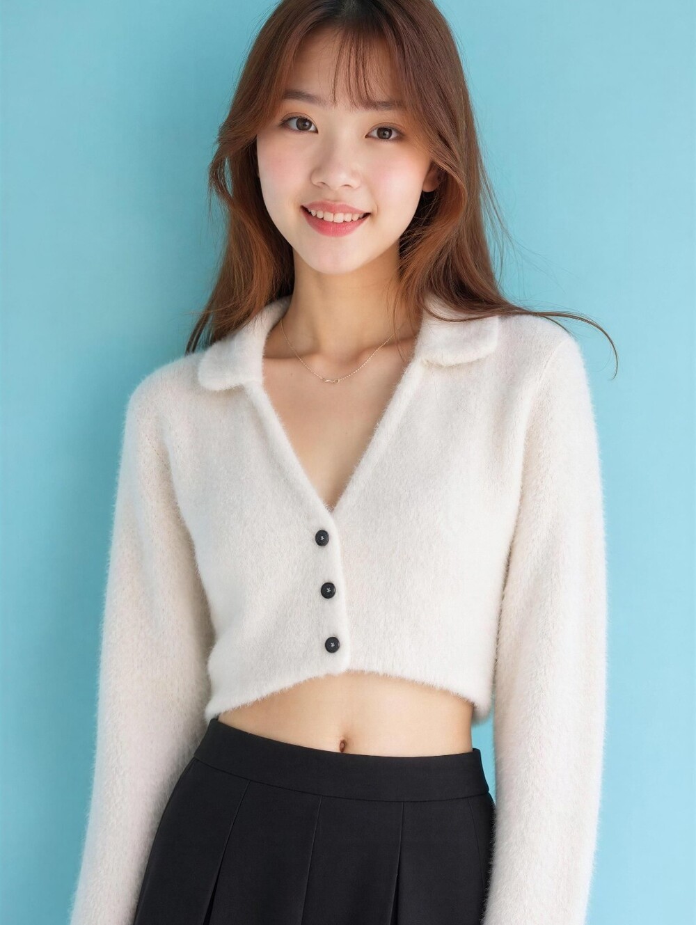 So Soft Cream Fuzzy Button-Front Cropped Sweater Size SMALL